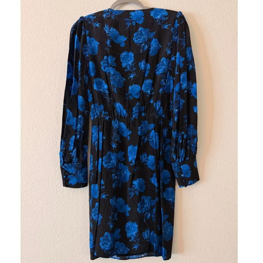 The Kooples Dress US 6 EU 38 Black Floral Blue Roses Polka Dot Rocker Chic Indie